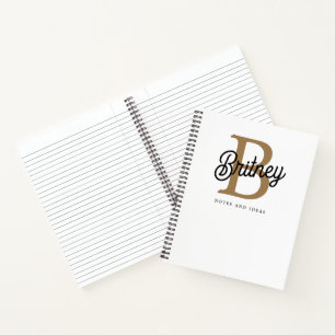 Modern Elegant Monogram Name Black Gold Script Notebook