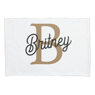 Modern Elegant Monogram Name Black Gold Script Pillowcase