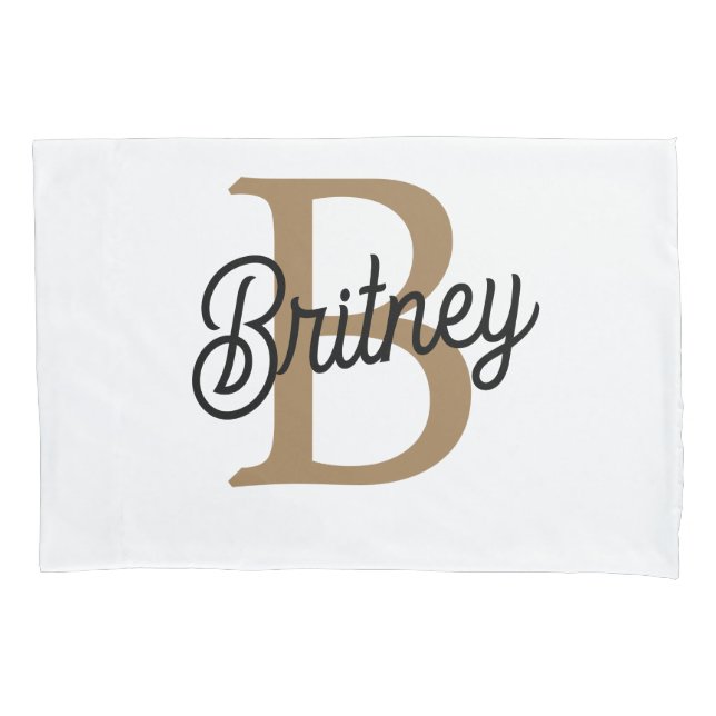 Modern Elegant Monogram Name  Black Gold Script  Pillowcase (Front)