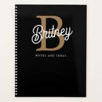 Modern Elegant Monogram Name Black Gold Script