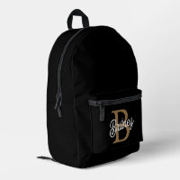 Modern Elegant Monogram Name Black Gold Script