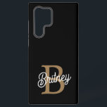 Modern Elegant Monogram Name  Black Gold Script  Samsung Galaxy Case<br><div class="desc">The Modern Elegant Monogram Name Black Gold Script Samsung Galaxy S22 Ultra Case combines sleek design with practical protection. This custom case features a sophisticated black background adorned with an elegant gold script, which can be personalised with your monogram and name. It's designed to fit the Samsung Galaxy S22 Ultra...</div>