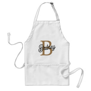 Modern Elegant Monogram Name  Black Gold Script  Standard Apron