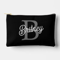 Modern Elegant Monogram Name  Black Grey Script 