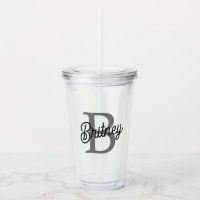 Modern Elegant Monogram Name Black Grey Script