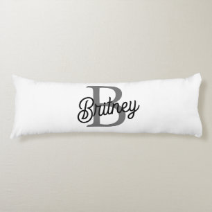 Modern Elegant Monogram Name  Black Grey Script  Body Cushion