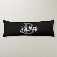 Modern Elegant Monogram Name Black Grey Script