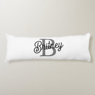 Modern Elegant Monogram Name  Black Grey Script  Body Cushion
