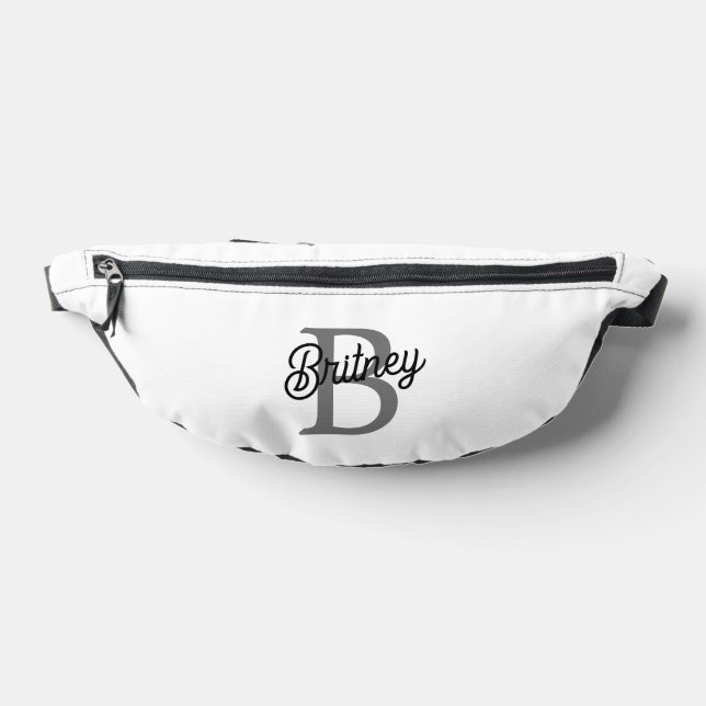 Modern Elegant Monogram Name  Black Grey Script  Bum Bags (Lay Down)