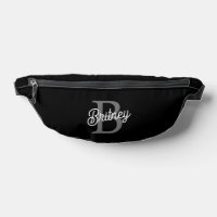 Modern Elegant Monogram Name Black Grey Script