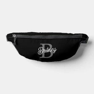 Modern Elegant Monogram Name Black Grey Script Bum Bags