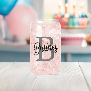 Modern Elegant Monogram Name Black Grey Script Can Glass