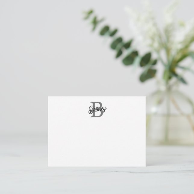 Modern Elegant Monogram Name  Black Grey Script  Card (Standing Front)