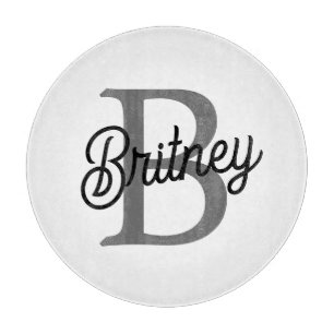 Modern Elegant Monogram Name Black Grey Script Cutting Board