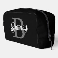 Modern Elegant Monogram Name  Black Grey Script 