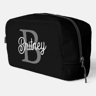 Modern Elegant Monogram Name  Black Grey Script  Dopp Kit