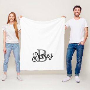 Modern Elegant Monogram Name Black Grey Script Fleece Blanket