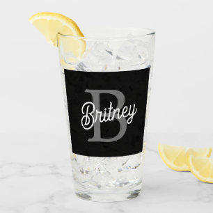 Modern Elegant Monogram Name Black Grey Script Glass