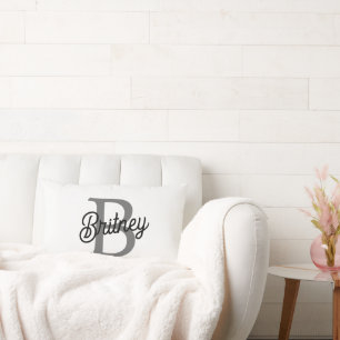 Modern Elegant Monogram Name  Black Grey Script  Lumbar Cushion