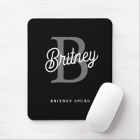 Modern Elegant Monogram Name Black Grey Script