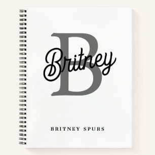 Modern Elegant Monogram Name  Black Grey Script  Notebook