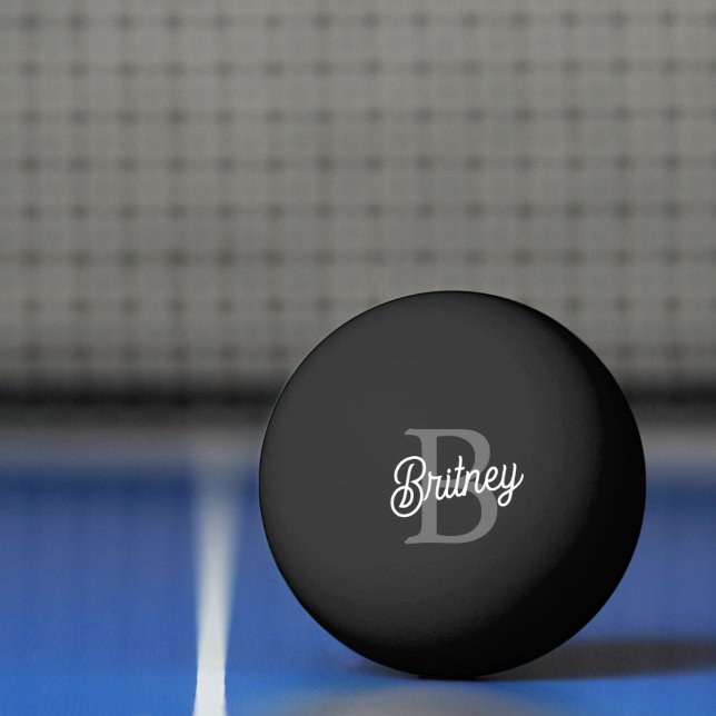 Modern Elegant Monogram Name  Black Grey Script  Ping Pong Ball (Net)