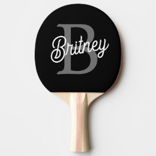 Modern Elegant Monogram Name Black Grey Script Ping Pong Paddle