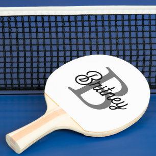 Modern Elegant Monogram Name  Black Grey Script  Ping Pong Paddle