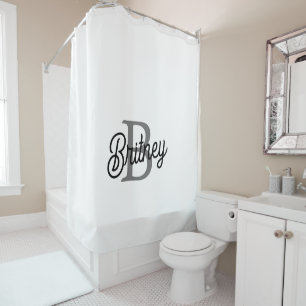 Modern Elegant Monogram Name  Black Grey Script  Shower Curtain