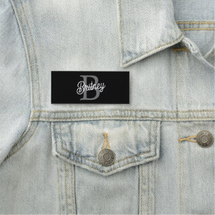 Modern Elegant Monogram Name Black Grey Script Tag