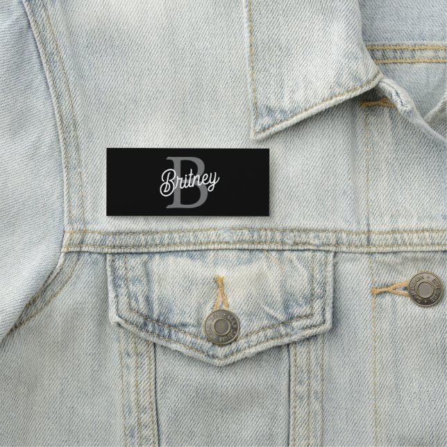 Modern Elegant Monogram Name  Black Grey Script  Tag (In Situ)