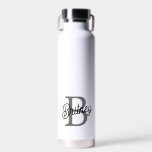 Modern Elegant Monogram Name  Black Grey Script  Water Bottle<br><div class="desc">The Modern Elegant Monogram Name Black Grey Script Water Bottle is a chic and practical accessory for staying hydrated in style. Featuring a sleek black and grey design, this water bottle is personalised with an elegant monogram and name in a sophisticated script font. It combines a refined appearance with functionality,...</div>