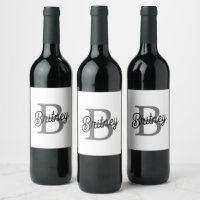 Modern Elegant Monogram Name  Black Grey Script 