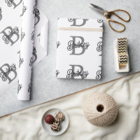 Modern Elegant Monogram Name Black Grey Script