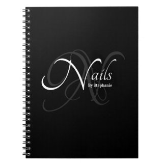 Modern Elegant Monogram Name Nail Artist Black Notebook