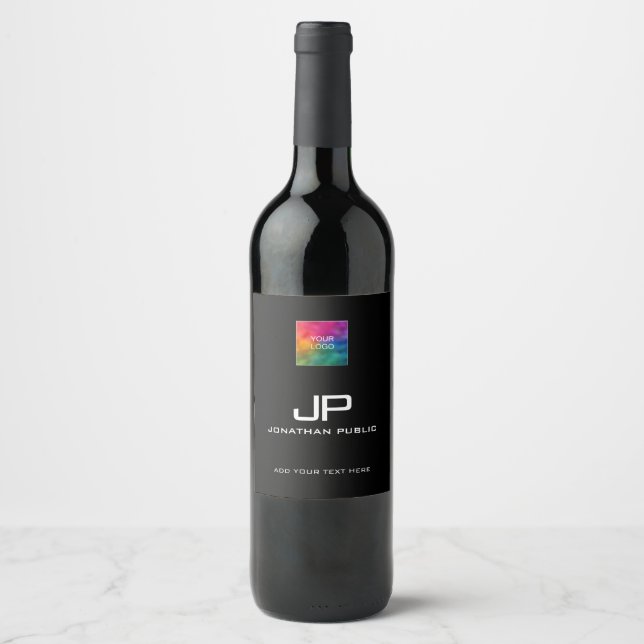Modern Elegant Monogram Names Simple Template Wine Label (Front)