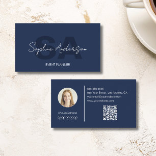 Modern Elegant Monogram Navy Blue Professional Business Card