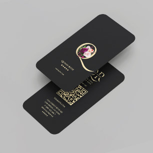 Modern Elegant Monogram Q Floral Black Gold  Business Card