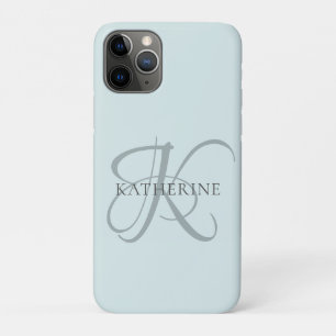Modern Elegant Monogram Script Aqua Blue Case-Mate iPhone Case