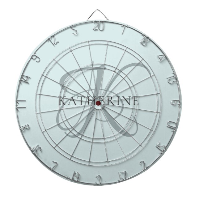 Modern Elegant Monogram Script Aqua Blue Dartboard (Front)