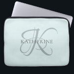Modern Elegant Monogram Script Aqua Blue Laptop Sleeve<br><div class="desc">The elegant design features your initial in a gorgeous calligraphy script with flourishes that wrap around your family name.  Makes a great gift for grandma,  a birthday,  for Mother's Day,  or any other family holiday.</div>