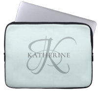 Modern Elegant Monogram Script Aqua Blue
