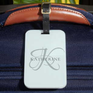 Modern Elegant Monogram Script Aqua Blue Luggage Tag