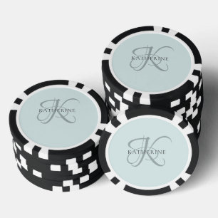 Modern Elegant Monogram Script Aqua Blue Poker Chips