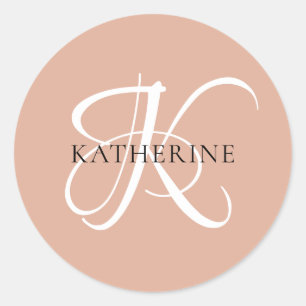 Modern Elegant Monogram Script Blush Pink Classic Round Sticker