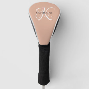 Modern Elegant Monogram Script Blush Pink Golf Head Cover
