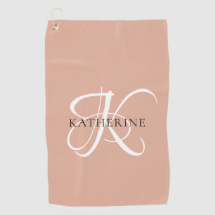 Modern Elegant Monogram Script Blush Pink Golf Towel