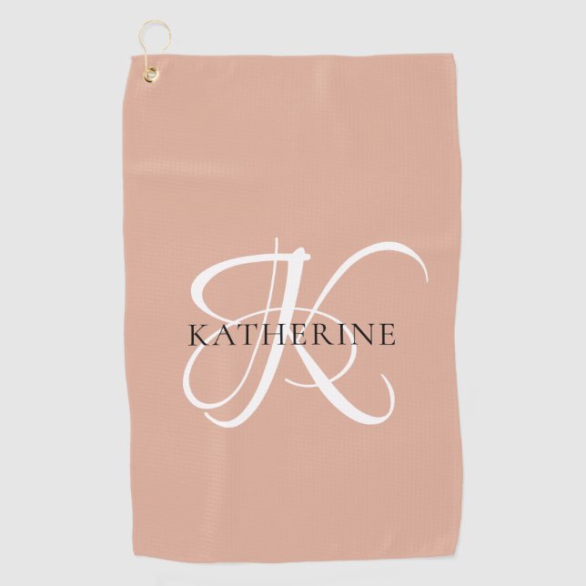 Modern Elegant Monogram Script Blush Pink Golf Towel (Front)