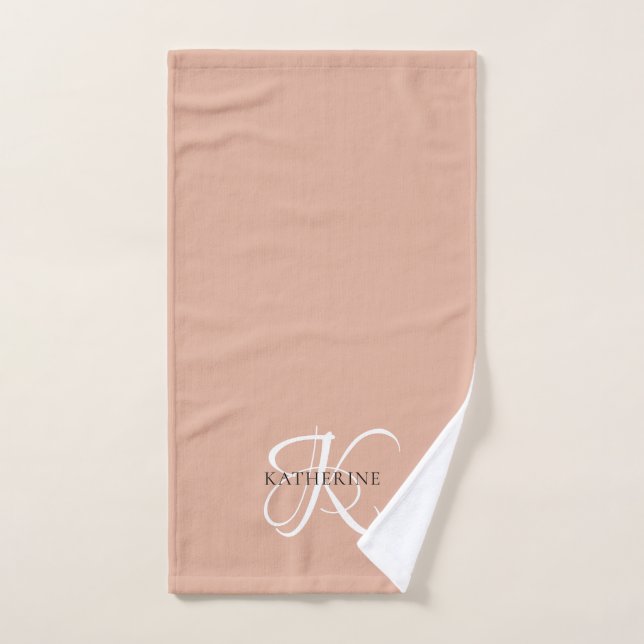 Modern Elegant Monogram Script Blush Pink Hand Towel (Hand Towel)