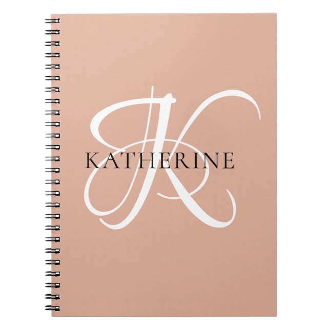 Modern Elegant Monogram Script Blush Pink Notebook (Front)